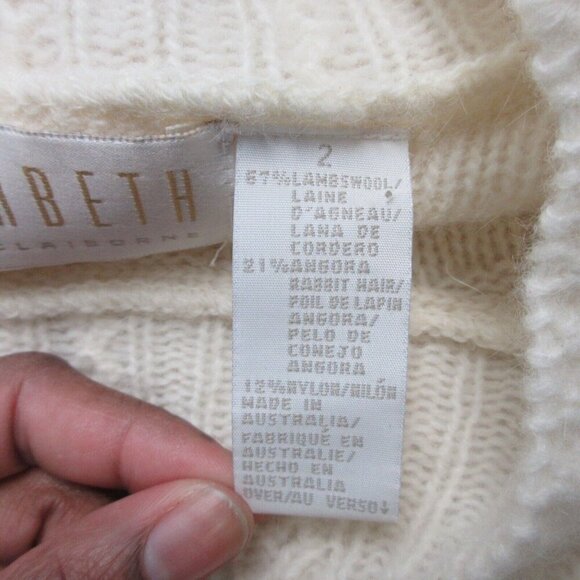 Liz Claiborne Womens Cable Knit Sweater M Ivory Angora Lambswool Coastal Vtg 348 - Picture 4 of 11